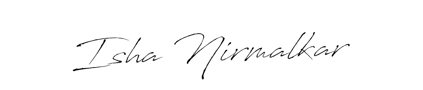 The best way (Antro_Vectra) to make a short signature is to pick only two or three words in your name. The name Isha Nirmalkar include a total of six letters. For converting this name. Isha Nirmalkar signature style 6 images and pictures png