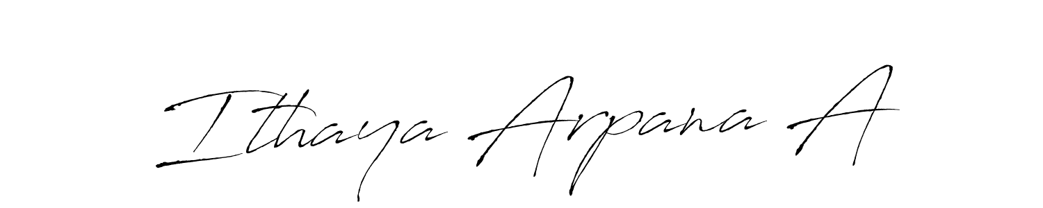 The best way (Antro_Vectra) to make a short signature is to pick only two or three words in your name. The name Ithaya Arpana A include a total of six letters. For converting this name. Ithaya Arpana A signature style 6 images and pictures png