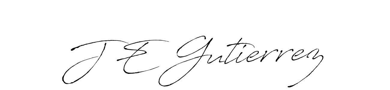How to make J E Gutierrez name signature. Use Antro_Vectra style for creating short signs online. This is the latest handwritten sign. J E Gutierrez signature style 6 images and pictures png
