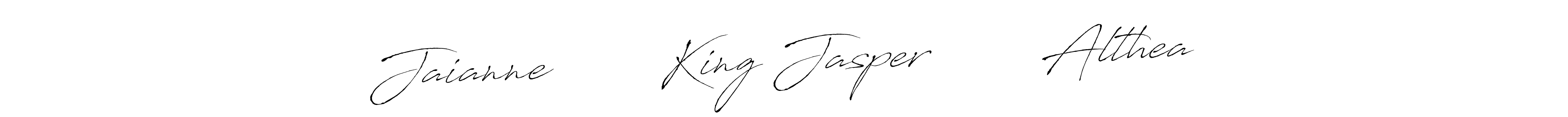 How to make Jaianne        King Jasper        Althea name signature. Use Antro_Vectra style for creating short signs online. This is the latest handwritten sign. Jaianne        King Jasper        Althea signature style 6 images and pictures png