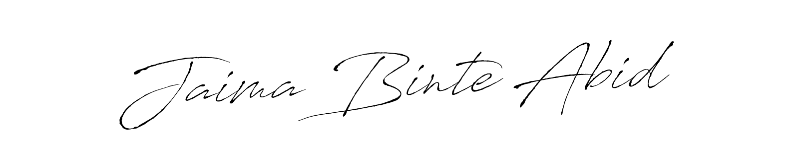 The best way (Antro_Vectra) to make a short signature is to pick only two or three words in your name. The name Jaima Binte Abid include a total of six letters. For converting this name. Jaima Binte Abid signature style 6 images and pictures png