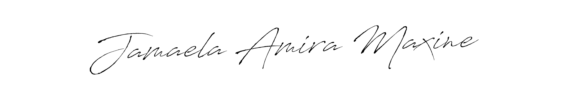 How to make Jamaela Amira Maxine name signature. Use Antro_Vectra style for creating short signs online. This is the latest handwritten sign. Jamaela Amira Maxine signature style 6 images and pictures png