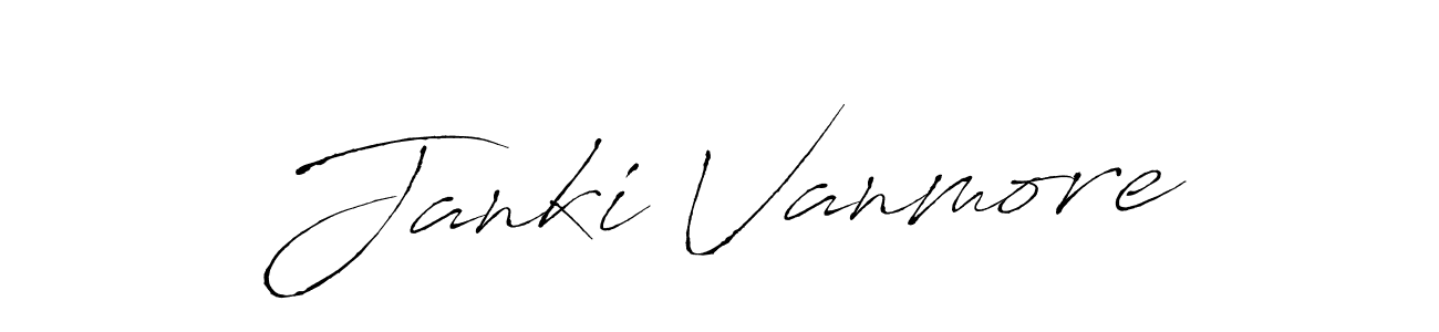 How to make Janki Vanmore name signature. Use Antro_Vectra style for creating short signs online. This is the latest handwritten sign. Janki Vanmore signature style 6 images and pictures png