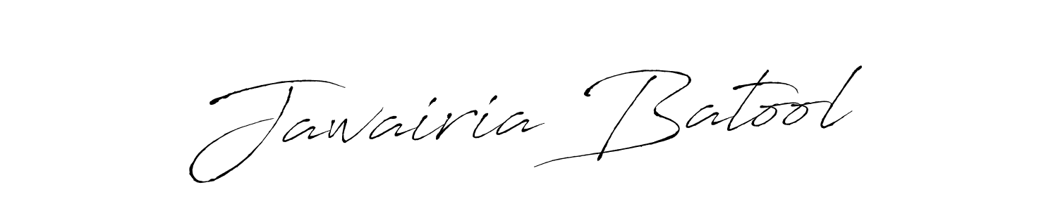 Design your own signature with our free online signature maker. With this signature software, you can create a handwritten (Antro_Vectra) signature for name Jawairia Batool. Jawairia Batool signature style 6 images and pictures png