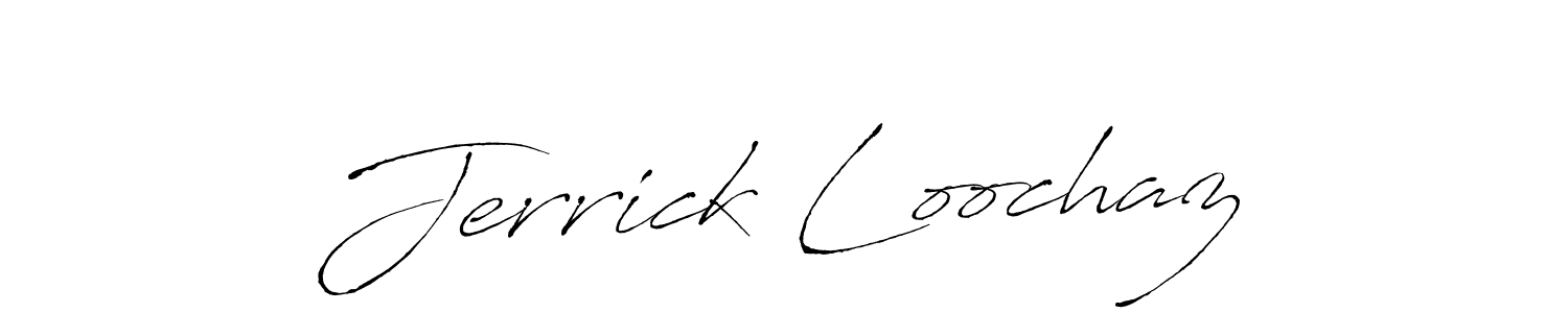 How to make Jerrick Loochaz name signature. Use Antro_Vectra style for creating short signs online. This is the latest handwritten sign. Jerrick Loochaz signature style 6 images and pictures png