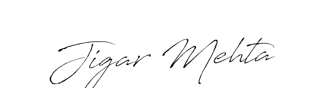 How to make Jigar Mehta name signature. Use Antro_Vectra style for creating short signs online. This is the latest handwritten sign. Jigar Mehta signature style 6 images and pictures png