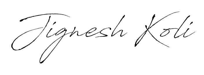 The Antro_Vectra typeface gives name Jignesh Koli a refined look. Suitable for certificates, diplomas, and official verification. Jignesh Koli signature style 6 images and pictures png
