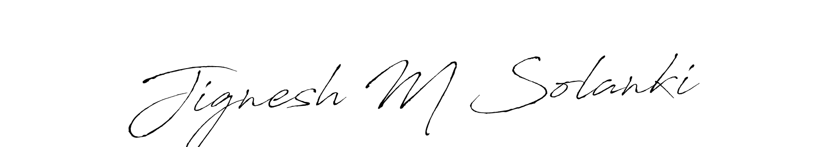 How to make Jignesh M Solanki name signature. Use Antro_Vectra style for creating short signs online. This is the latest handwritten sign. Jignesh M Solanki signature style 6 images and pictures png