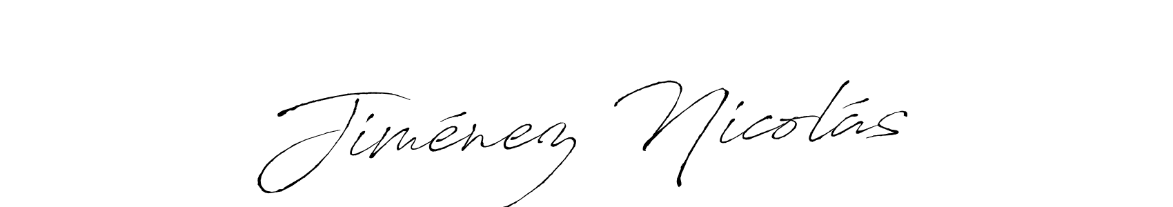 The best way (Antro_Vectra) to make a short signature is to pick only two or three words in your name. The name Jiménez Nicolás include a total of six letters. For converting this name. Jiménez Nicolás signature style 6 images and pictures png