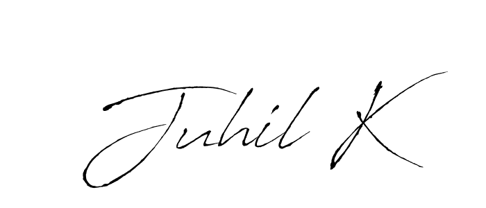 The best way (Antro_Vectra) to make a short signature is to pick only two or three words in your name. The name Juhil K include a total of six letters. For converting this name. Juhil K signature style 6 images and pictures png
