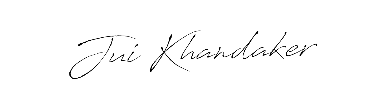 How to make Jui Khandaker name signature. Use Antro_Vectra style for creating short signs online. This is the latest handwritten sign. Jui Khandaker signature style 6 images and pictures png