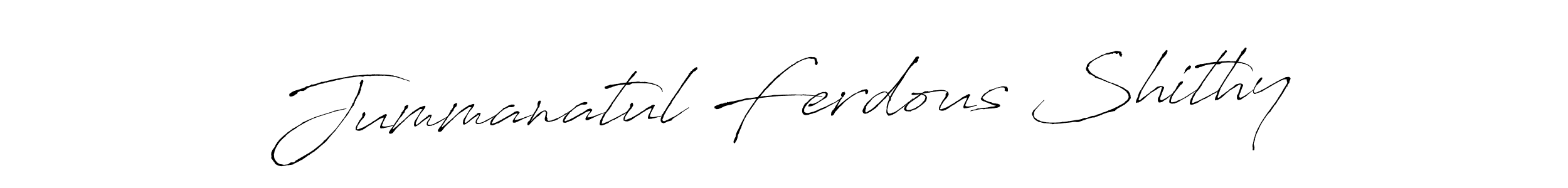 The best way (Antro_Vectra) to make a short signature is to pick only two or three words in your name. The name Jummanatul Ferdous Shithy include a total of six letters. For converting this name. Jummanatul Ferdous Shithy signature style 6 images and pictures png