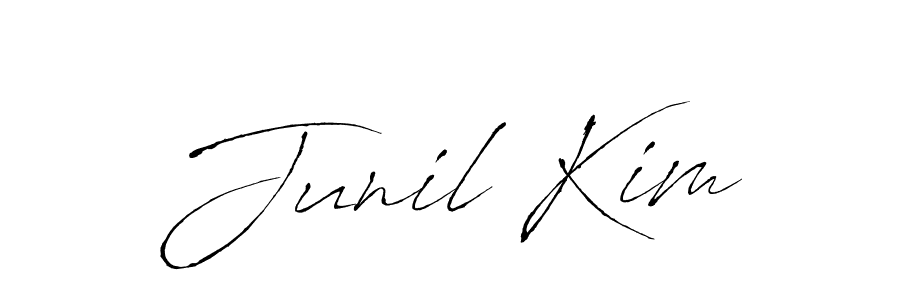 Junil Kim stylish signature style. Best Handwritten Sign (Antro_Vectra) for my name. Handwritten Signature Collection Ideas for my name Junil Kim. Junil Kim signature style 6 images and pictures png