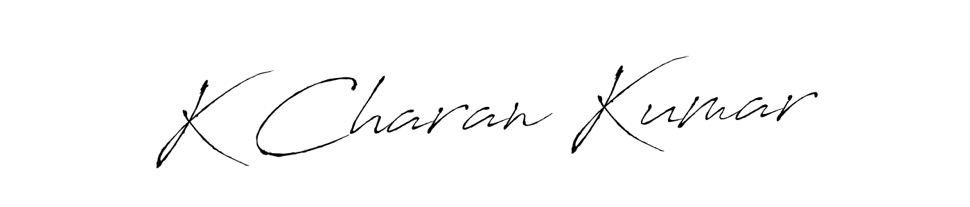 The best way (Antro_Vectra) to make a short signature is to pick only two or three words in your name. The name K Charan Kumar include a total of six letters. For converting this name. K Charan Kumar signature style 6 images and pictures png