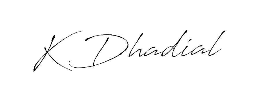 How to make K Dhadial name signature. Use Antro_Vectra style for creating short signs online. This is the latest handwritten sign. K Dhadial signature style 6 images and pictures png