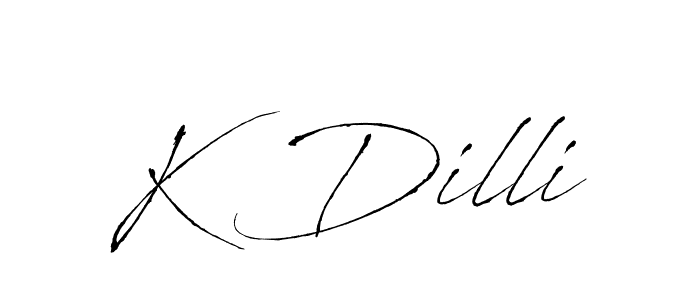 The best way (Antro_Vectra) to make a short signature is to pick only two or three words in your name. The name K Dilli include a total of six letters. For converting this name. K Dilli signature style 6 images and pictures png