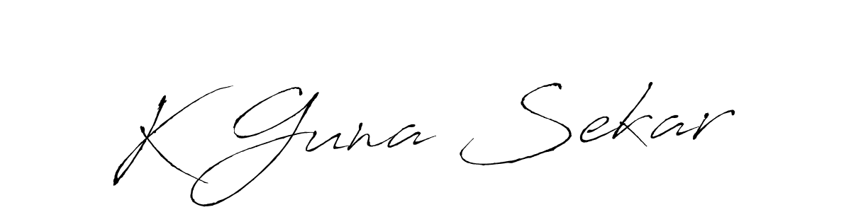 The best way (Antro_Vectra) to make a short signature is to pick only two or three words in your name. The name K Guna Sekar include a total of six letters. For converting this name. K Guna Sekar signature style 6 images and pictures png