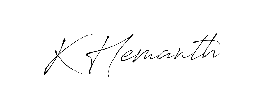 The best way (Antro_Vectra) to make a short signature is to pick only two or three words in your name. The name K Hemanth include a total of six letters. For converting this name. K Hemanth signature style 6 images and pictures png