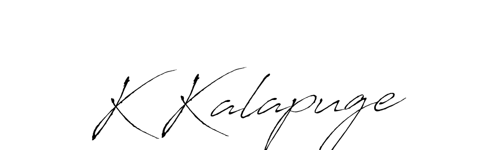 if you are searching for the best signature style for your name K Kalapuge. so please give up your signature search. here we have designed multiple signature styles  using Antro_Vectra. K Kalapuge signature style 6 images and pictures png