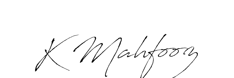 if you are searching for the best signature style for your name K Mahfooz. so please give up your signature search. here we have designed multiple signature styles  using Antro_Vectra. K Mahfooz signature style 6 images and pictures png