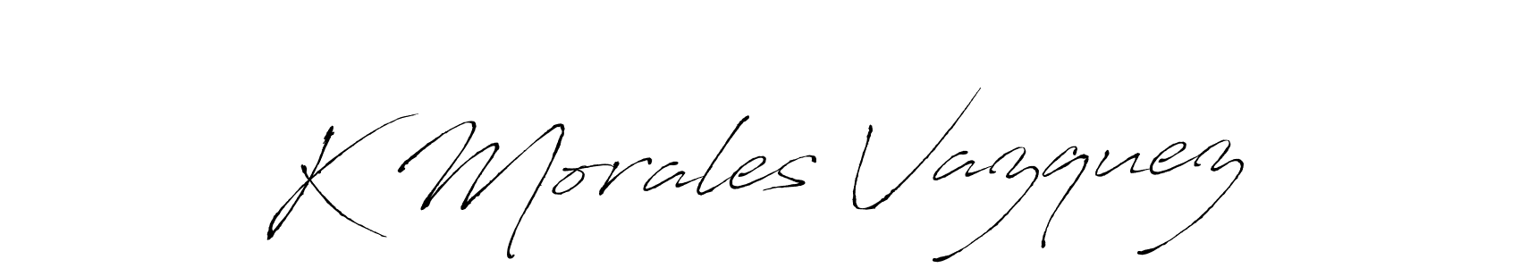 How to make K Morales Vazquez name signature. Use Antro_Vectra style for creating short signs online. This is the latest handwritten sign. K Morales Vazquez signature style 6 images and pictures png