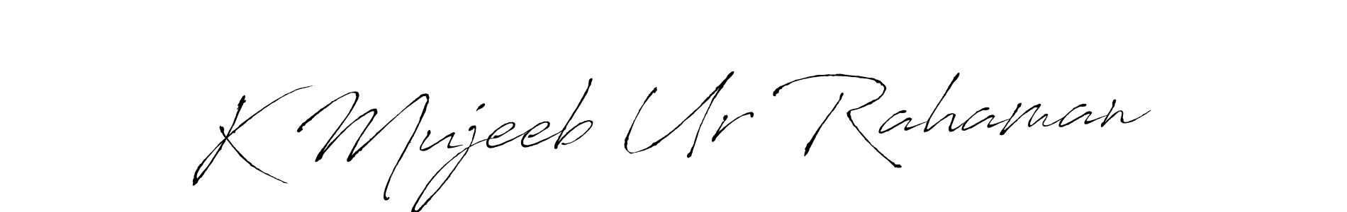 The best way (Antro_Vectra) to make a short signature is to pick only two or three words in your name. The name K Mujeeb Ur Rahaman include a total of six letters. For converting this name. K Mujeeb Ur Rahaman signature style 6 images and pictures png