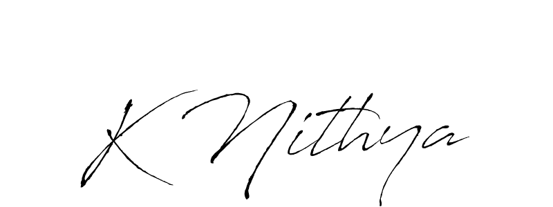 The best way (Antro_Vectra) to make a short signature is to pick only two or three words in your name. The name K Nithya include a total of six letters. For converting this name. K Nithya signature style 6 images and pictures png