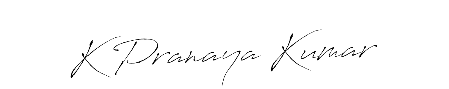 How to make K Pranaya Kumar name signature. Use Antro_Vectra style for creating short signs online. This is the latest handwritten sign. K Pranaya Kumar signature style 6 images and pictures png