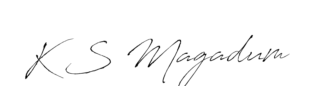 The best way (Antro_Vectra) to make a short signature is to pick only two or three words in your name. The name K S Magadum include a total of six letters. For converting this name. K S Magadum signature style 6 images and pictures png