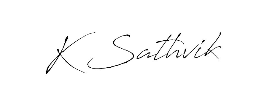The best way (Antro_Vectra) to make a short signature is to pick only two or three words in your name. The name K Sathvik include a total of six letters. For converting this name. K Sathvik signature style 6 images and pictures png