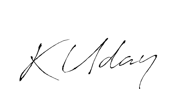 The best way (Antro_Vectra) to make a short signature is to pick only two or three words in your name. The name K Uday include a total of six letters. For converting this name. K Uday signature style 6 images and pictures png