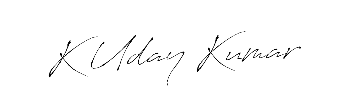 The best way (Antro_Vectra) to make a short signature is to pick only two or three words in your name. The name K Uday Kumar include a total of six letters. For converting this name. K Uday Kumar signature style 6 images and pictures png