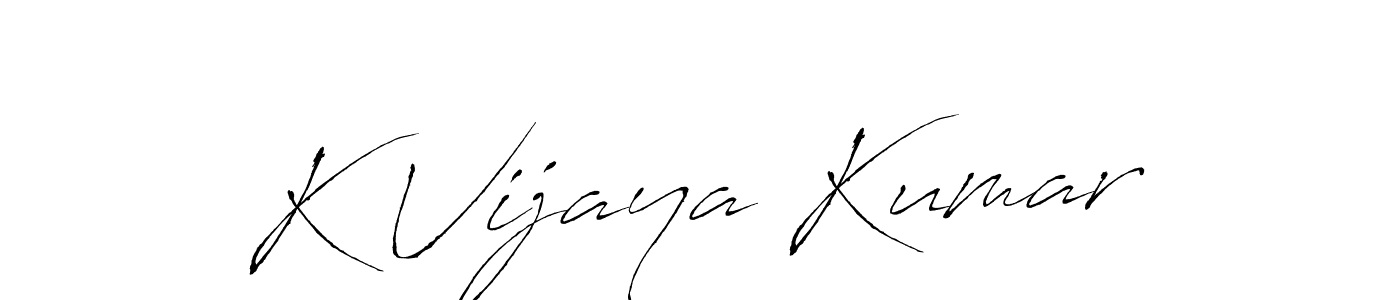 The best way (Antro_Vectra) to make a short signature is to pick only two or three words in your name. The name K Vijaya Kumar include a total of six letters. For converting this name. K Vijaya Kumar signature style 6 images and pictures png