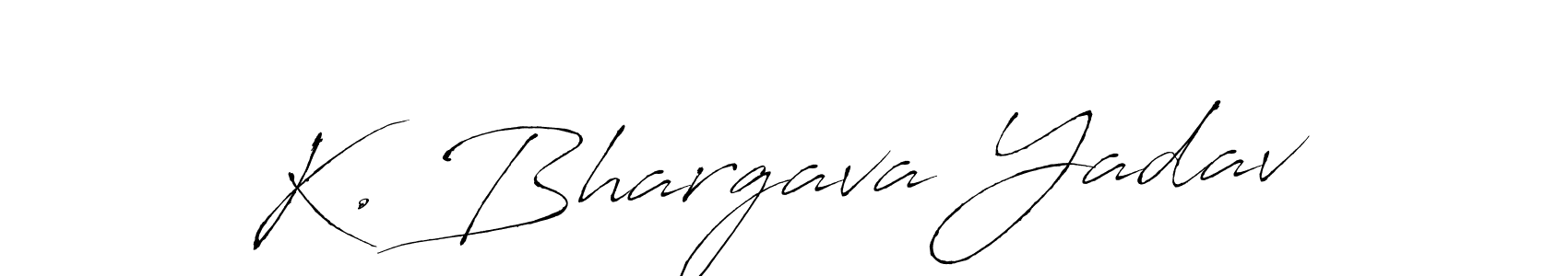 The best way (Antro_Vectra) to make a short signature is to pick only two or three words in your name. The name K. Bhargava Yadav include a total of six letters. For converting this name. K. Bhargava Yadav signature style 6 images and pictures png