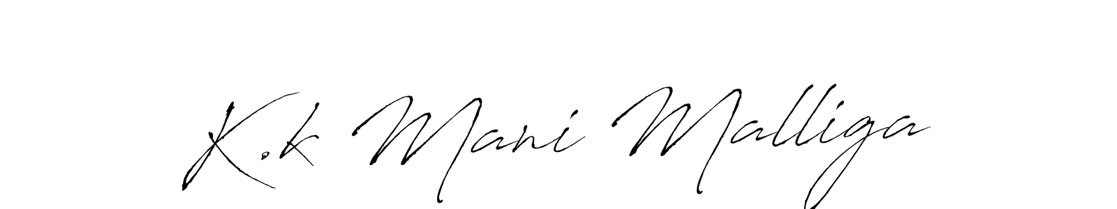 Antro_Vectra is a professional signature style that is perfect for those who want to add a touch of class to their signature. It is also a great choice for those who want to make their signature more unique. Get K.k Mani Malliga name to fancy signature for free. K.k Mani Malliga signature style 6 images and pictures png
