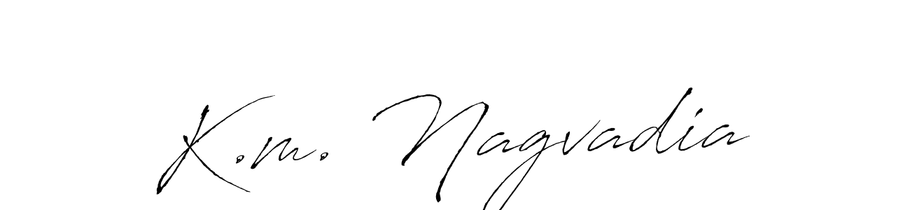 The best way (Antro_Vectra) to make a short signature is to pick only two or three words in your name. The name K.m. Nagvadia include a total of six letters. For converting this name. K.m. Nagvadia signature style 6 images and pictures png