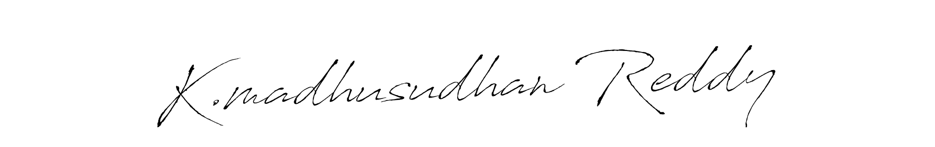 The best way (Antro_Vectra) to make a short signature is to pick only two or three words in your name. The name K.madhusudhan Reddy include a total of six letters. For converting this name. K.madhusudhan Reddy signature style 6 images and pictures png