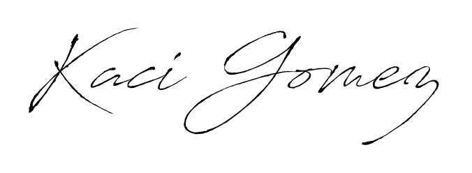 A timeless handwritten aesthetic for Kaci Gomez. The Antro_Vectra font gives your signature a handcrafted feel with natural curves. Kaci Gomez signature style 6 images and pictures png
