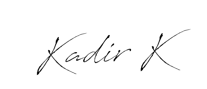 if you are searching for the best signature style for your name Kadir K. so please give up your signature search. here we have designed multiple signature styles  using Antro_Vectra. Kadir K signature style 6 images and pictures png