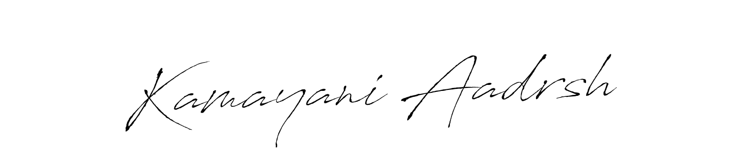 The best way (Antro_Vectra) to make a short signature is to pick only two or three words in your name. The name Kamayani Aadrsh include a total of six letters. For converting this name. Kamayani Aadrsh signature style 6 images and pictures png