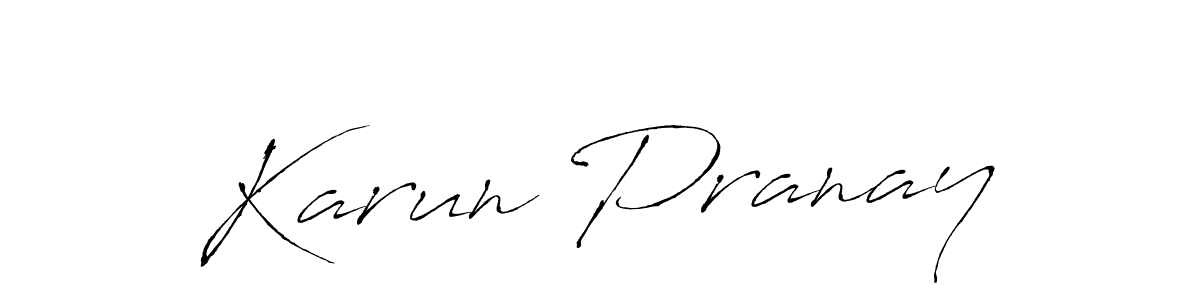 How to make Karun Pranay name signature. Use Antro_Vectra style for creating short signs online. This is the latest handwritten sign. Karun Pranay signature style 6 images and pictures png
