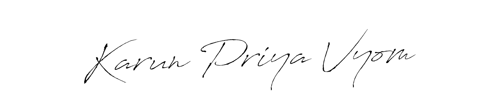 Similarly Antro_Vectra is the best handwritten signature design. Signature creator online .You can use it as an online autograph creator for name Karun Priya Vyom. Karun Priya Vyom signature style 6 images and pictures png