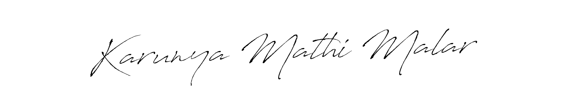 The best way (Antro_Vectra) to make a short signature is to pick only two or three words in your name. The name Karunya Mathi Malar include a total of six letters. For converting this name. Karunya Mathi Malar signature style 6 images and pictures png