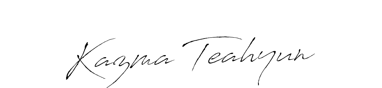 Also You can easily find your signature by using the search form. We will create Kazma Teahyun name handwritten signature images for you free of cost using Antro_Vectra sign style. Kazma Teahyun signature style 6 images and pictures png