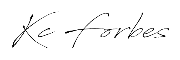A sleek calligraphic signature for name Kc Forbes utilizing Antro_Vectra styling. Great for adding personal signatures to photos and art. Kc Forbes signature style 6 images and pictures png