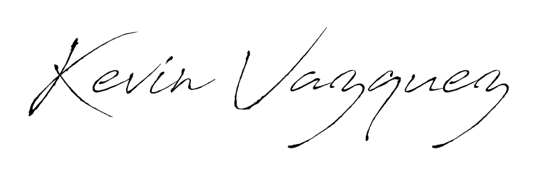 A sleek calligraphic signature for name Kevin Vazquez utilizing Antro_Vectra styling. Great for adding personal signatures to photos and art. Kevin Vazquez signature style 6 images and pictures png