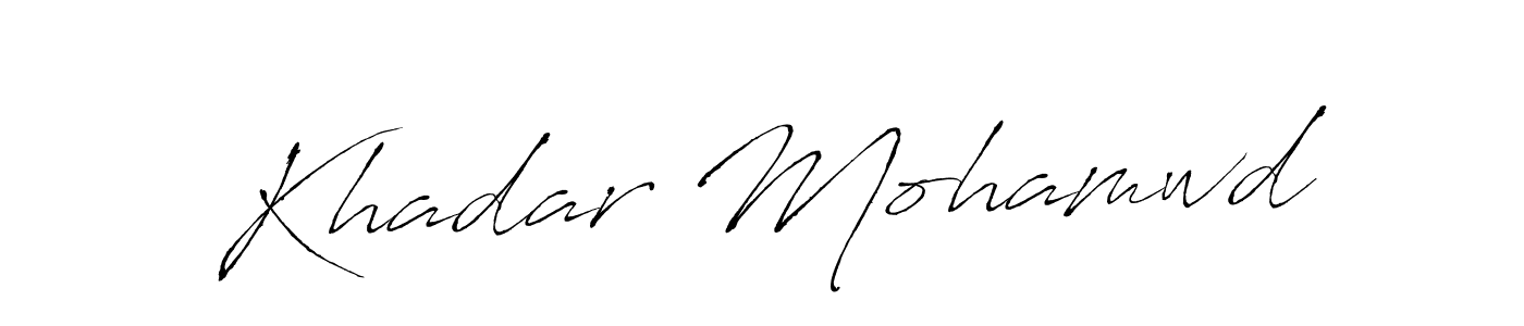 This is the best signature style for the Khadar Mohamwd name. Also you like these signature font (Antro_Vectra). Mix name signature. Khadar Mohamwd signature style 6 images and pictures png