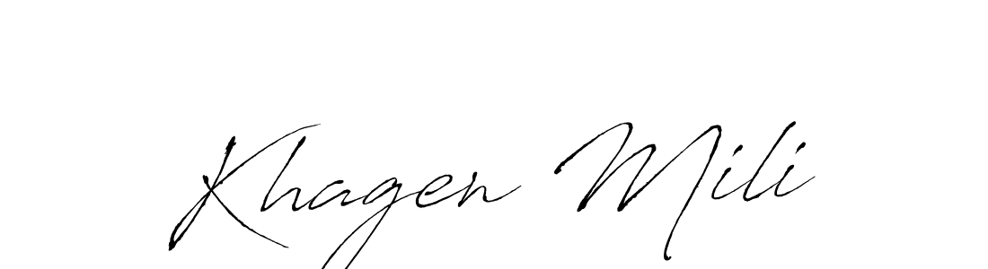 How to make Khagen Mili name signature. Use Antro_Vectra style for creating short signs online. This is the latest handwritten sign. Khagen Mili signature style 6 images and pictures png