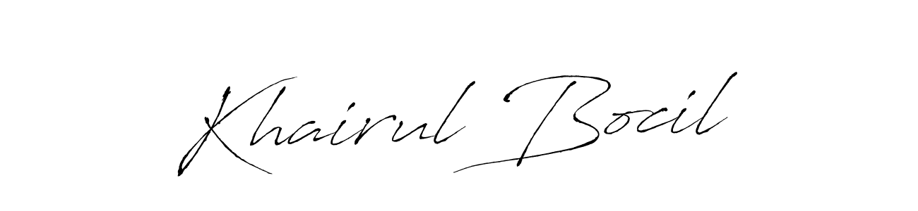Make a beautiful signature design for name Khairul Bocil. With this signature (Antro_Vectra) style, you can create a handwritten signature for free. Khairul Bocil signature style 6 images and pictures png