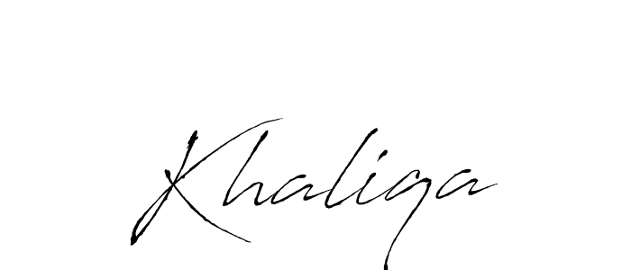 Make a beautiful signature design for name Khaliqa. With this signature (Antro_Vectra) style, you can create a handwritten signature for free. Khaliqa signature style 6 images and pictures png